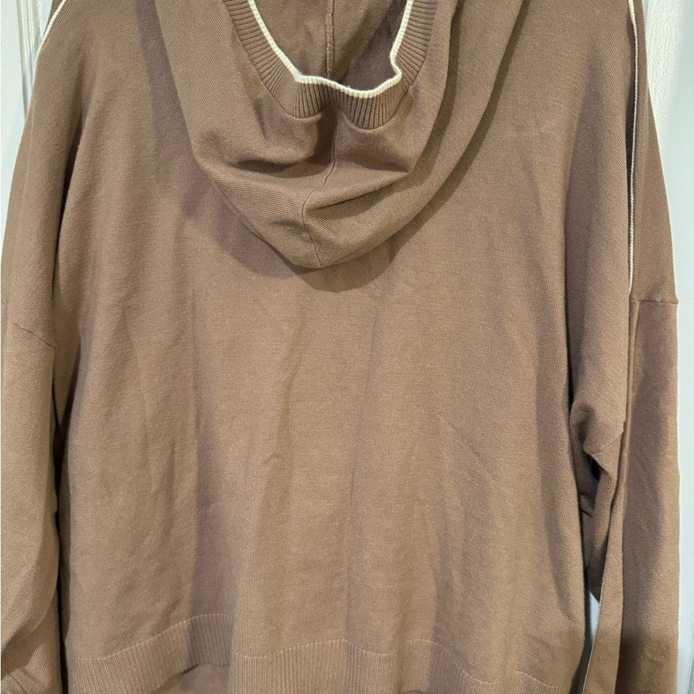 Max Studio 2 Piece Knit Lounge Set XL Taupe Hooded Sweater Wide Leg Pants NWT - Picture 8 of 8